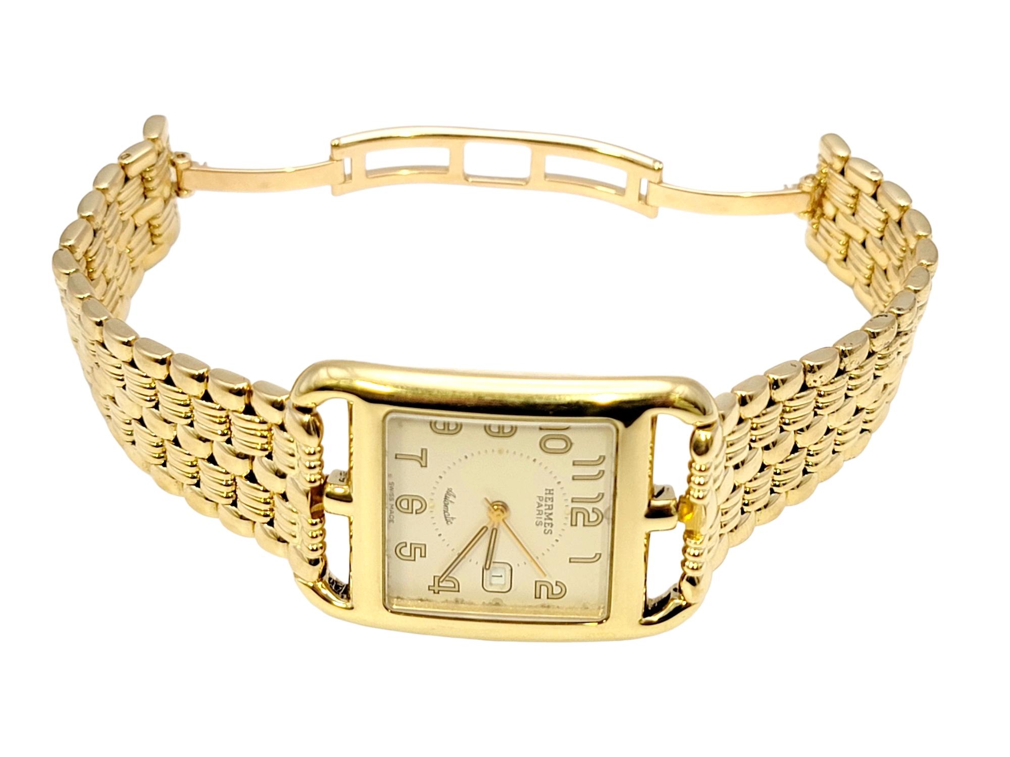 Women's or Men's Hermes Cape Cod Automatic Wristwatch 18 Karat Yellow Gold 31 Mm Rectangular Case For Sale