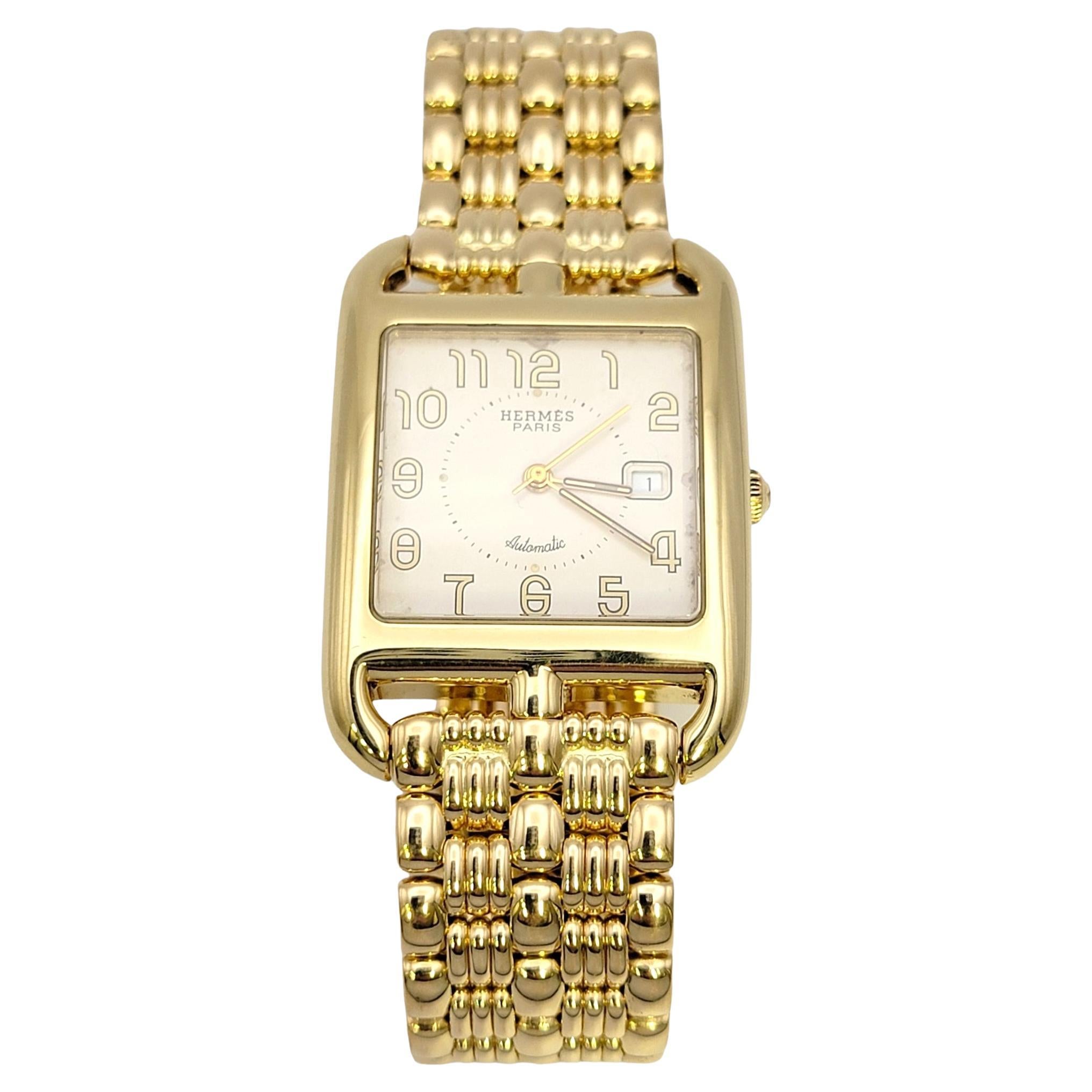 Hermes Cape Cod Automatic Wristwatch 18 Karat Yellow Gold 31 Mm Rectangular Case