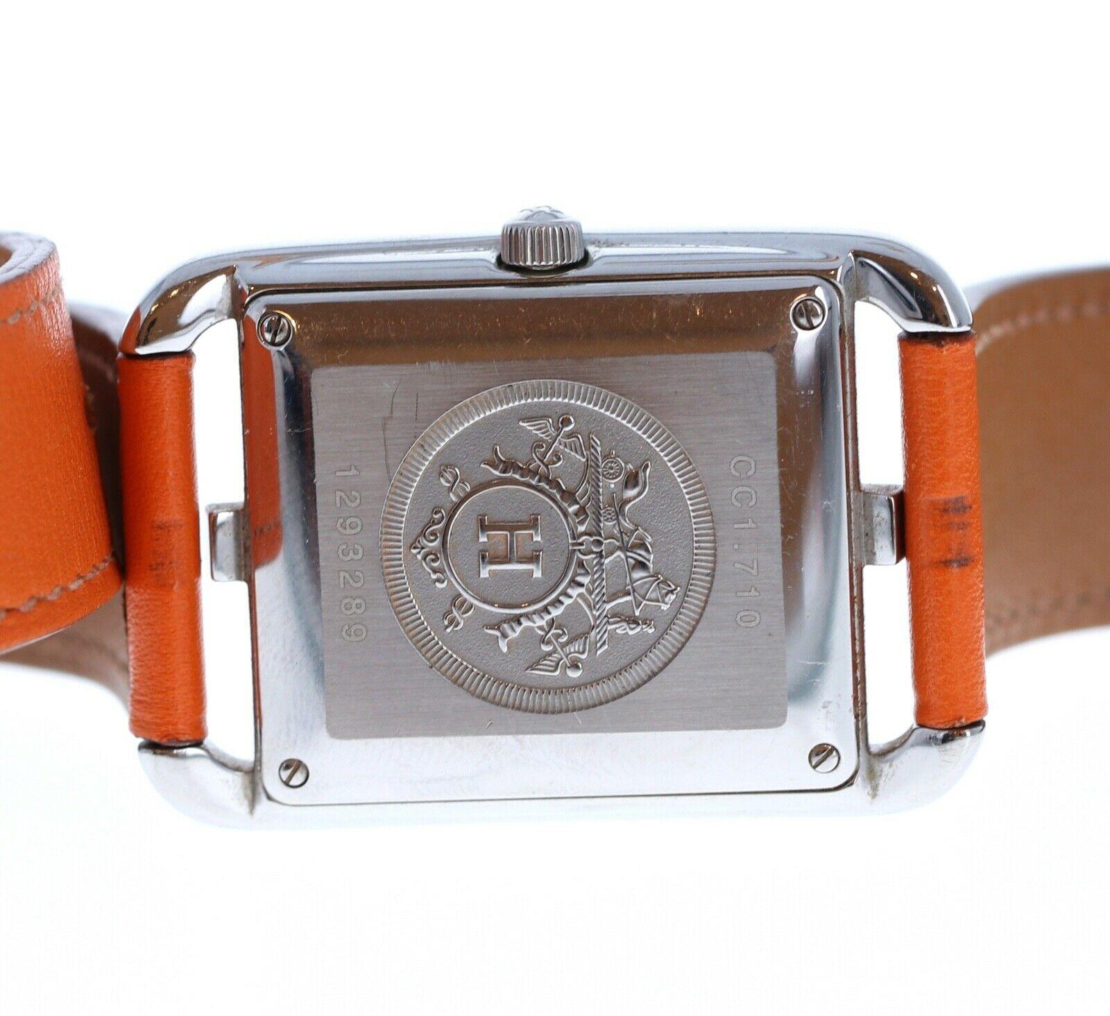 Hermes Cape Cod CC1.710 Stainless Steel White Dial Double Wrap Watch 

Brand	Hermes
Model	CC1.710
Dial.   White
Case Material	Stainless Steel
Case Size	29mm x 41mm
Bracelet	Leather
Movement	automatic
Box      No
Good Condition

