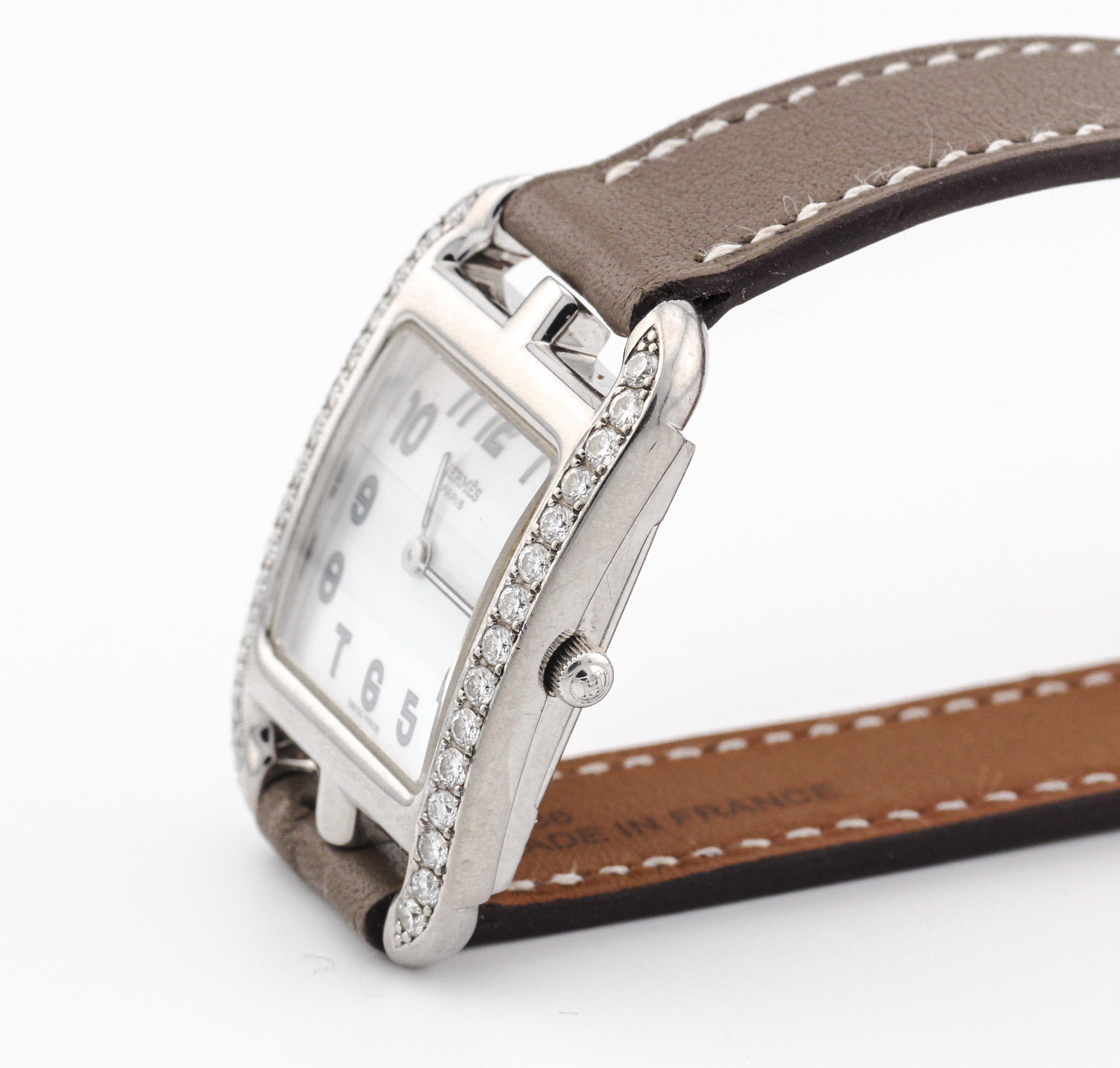 Hermes Cape Cod Diamond 18k White Gold Double Tour Wristwatch In Good Condition In Simpsonville, SC