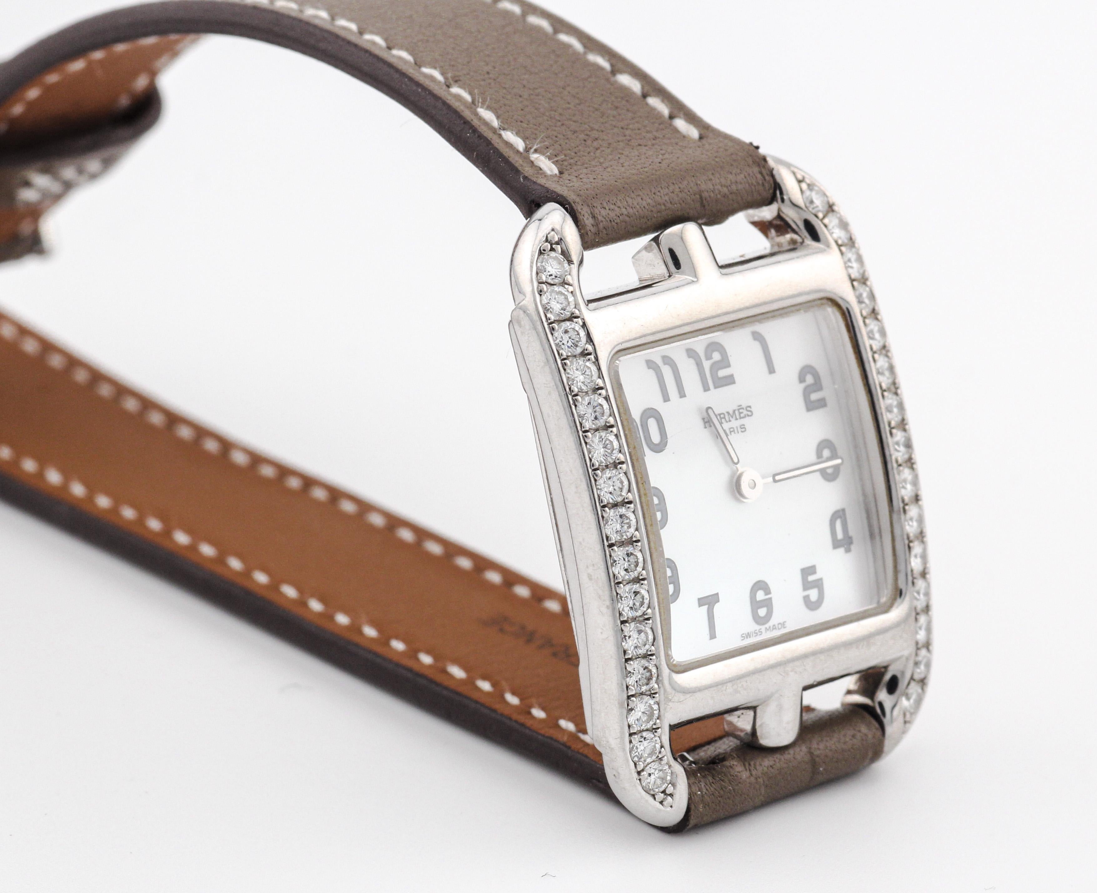 Women's Hermes Cape Cod Diamond 18k White Gold Double Tour Wristwatch