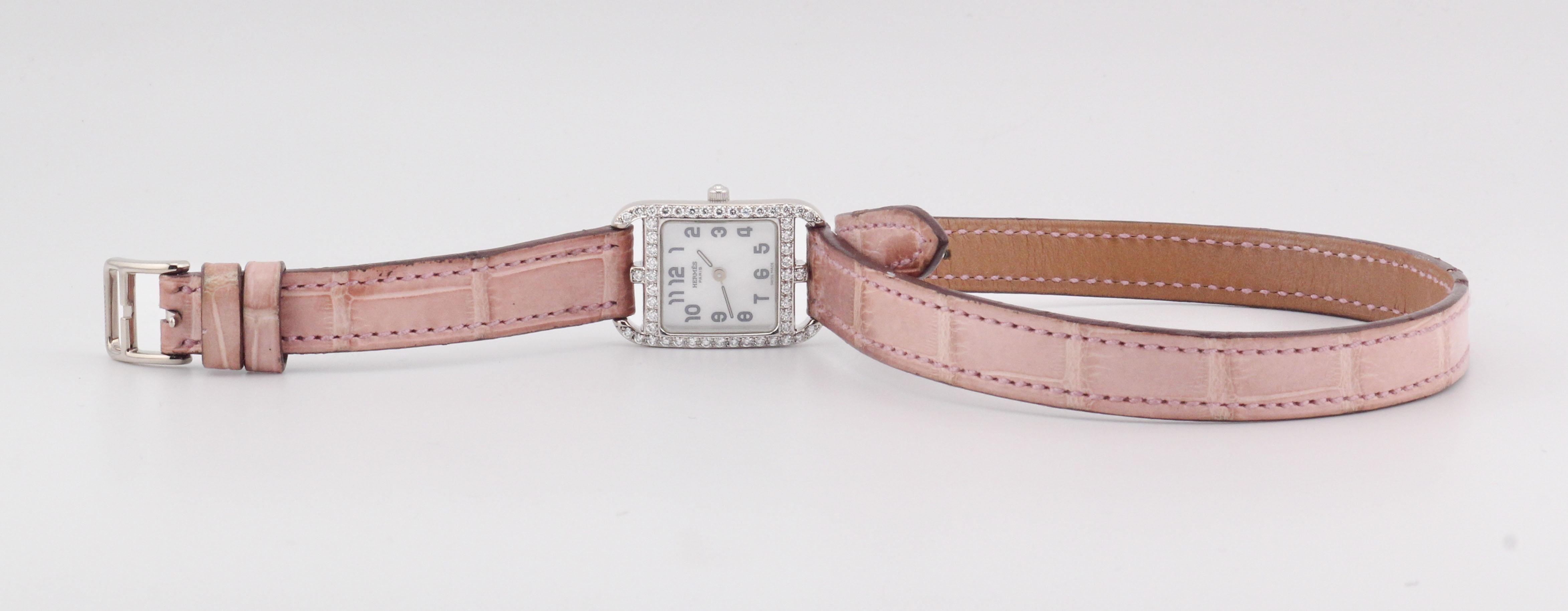 HERMES Cape Cod Diamond Double Tour Orologio da donna al quarzo in oro bianco 18 carati CC1.192 In condizioni buone in vendita a Simpsonville, SC