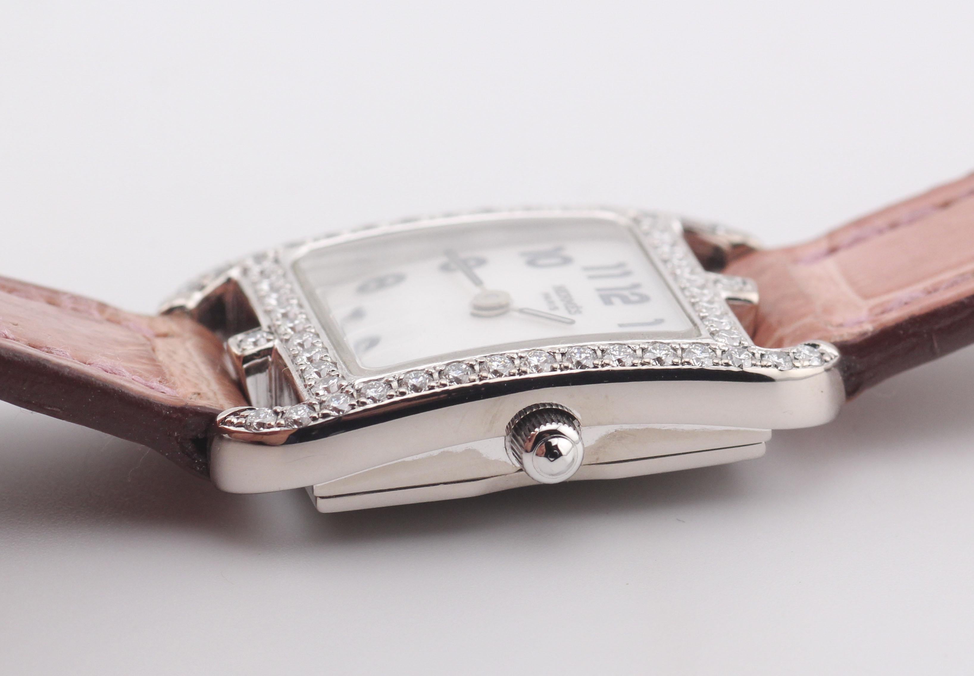 HERMES Cape Cod Diamond Double Tour Orologio da donna al quarzo in oro bianco 18 carati CC1.192 in vendita 1