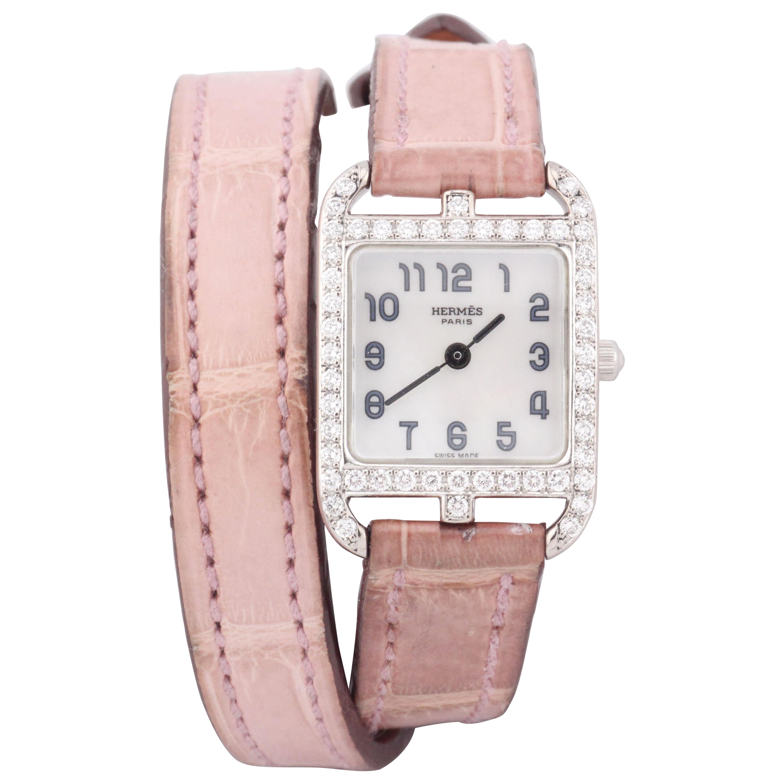 HERMES Cape Cod Diamond Double Tour Orologio da donna al quarzo in oro bianco 18 carati CC1.192 in vendita
