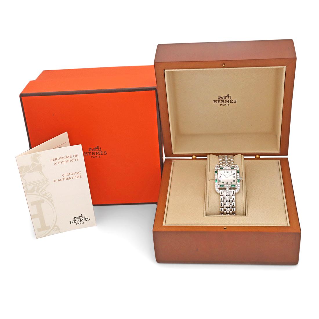 Women's or Men's Hermès Cape Cod Diamond, Emerald, Mother-of-Pearl White Gold Watch