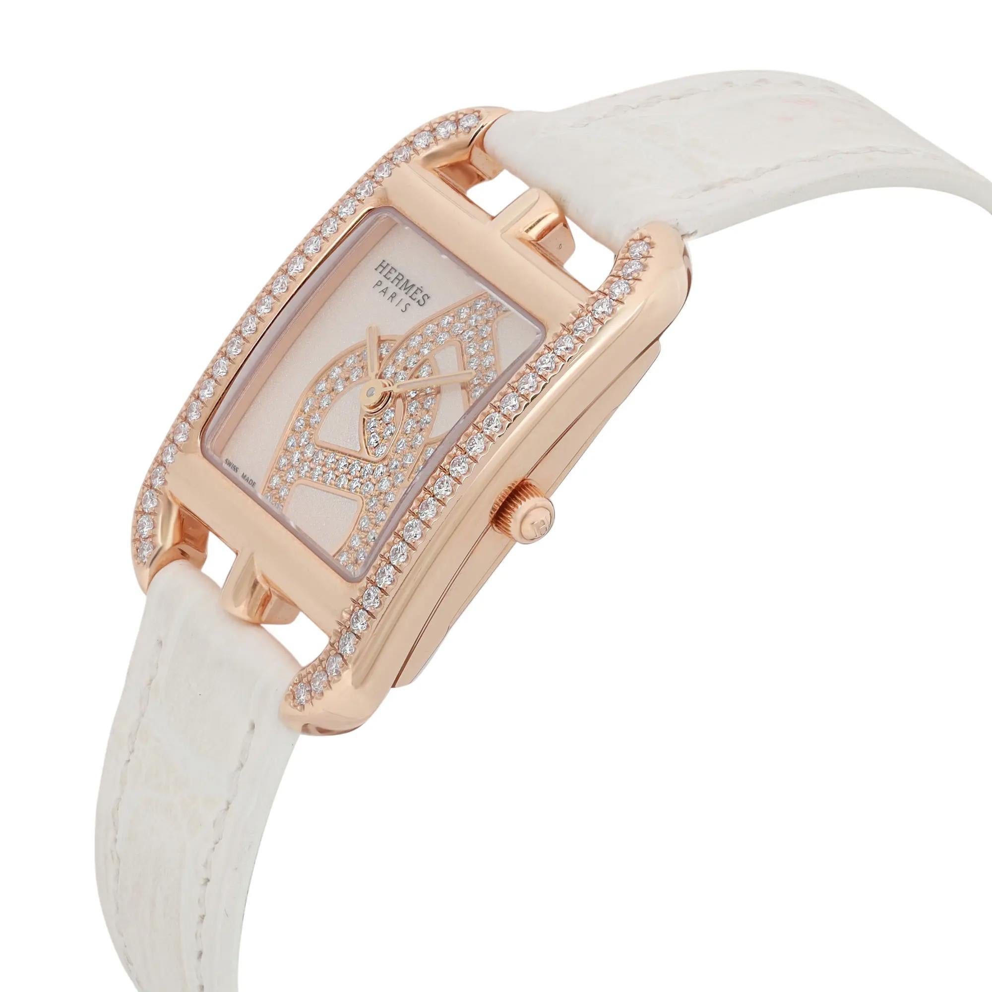 Hermes Cape Cod Joaillier 18k Rose Gold Diamond Cream Dial Watch W054710WW00 In Good Condition For Sale In New York, NY