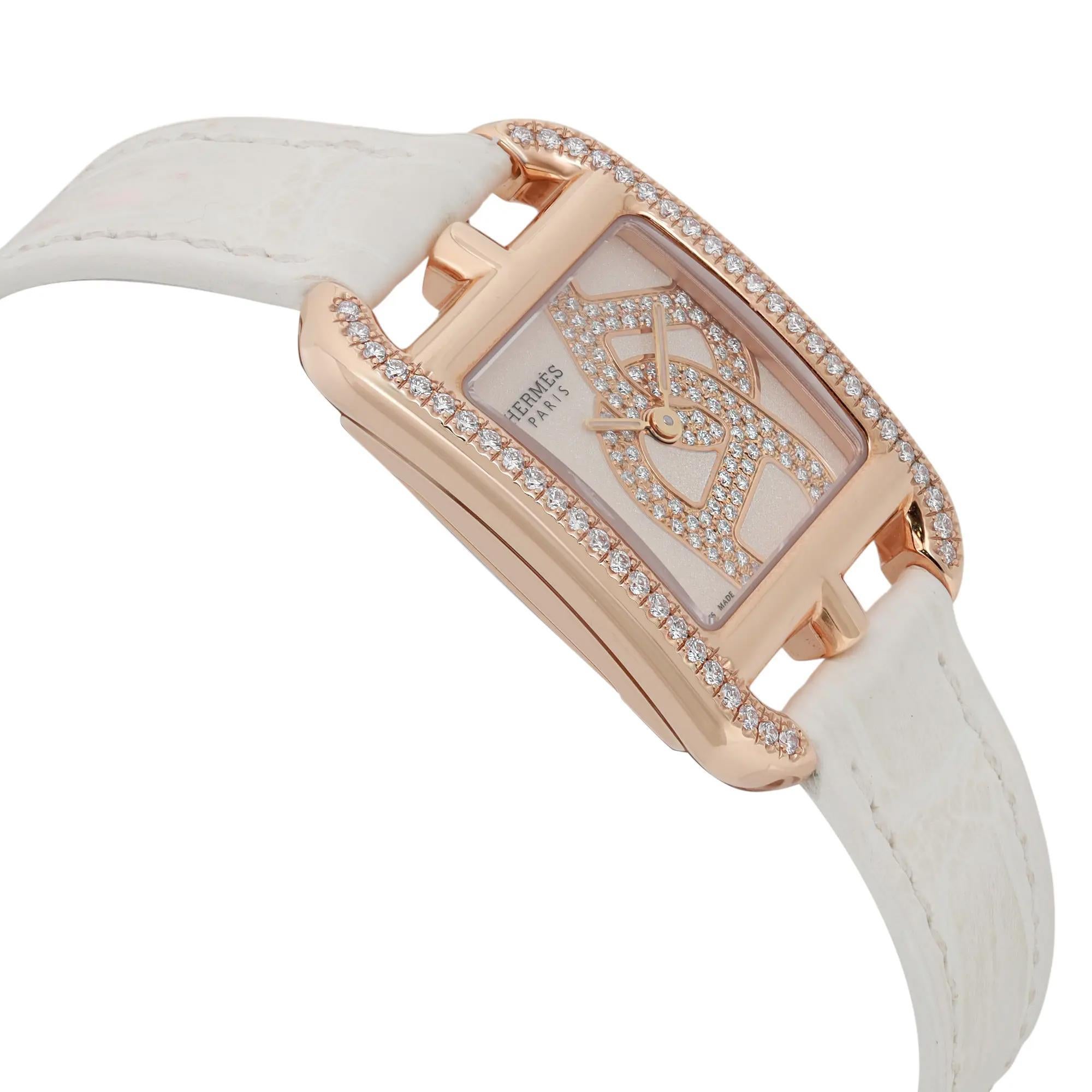 Women's Hermes Cape Cod Joaillier 18k Rose Gold Diamond Cream Dial Watch W054710WW00 For Sale