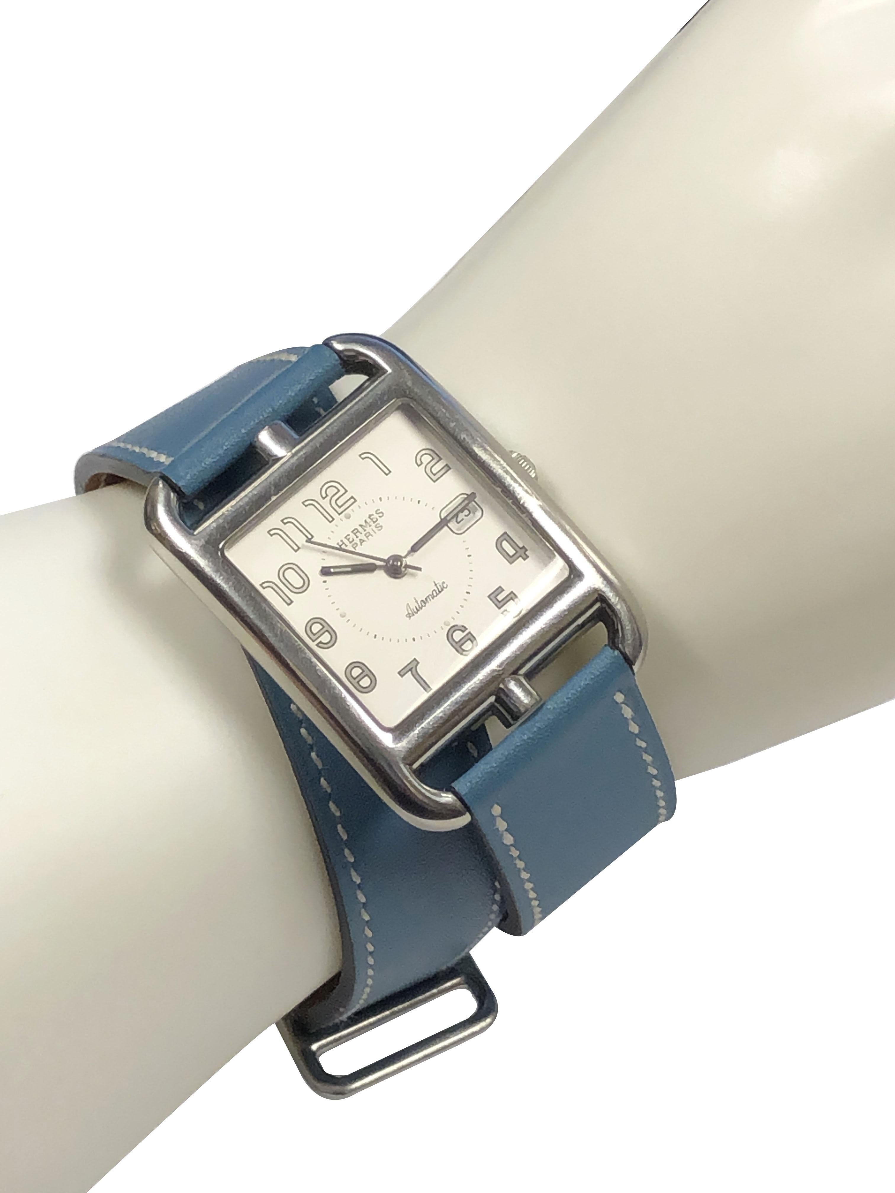 Hermes Cape Cod Large Steel Automatic Wrist Watch In Excellent Condition In Chicago, IL