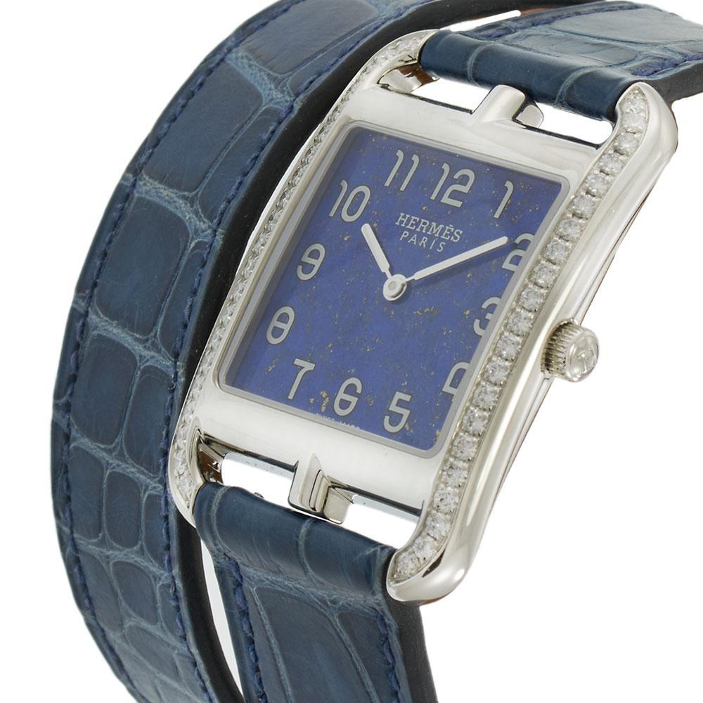 Round Cut Hermès Cape Cod Ref. CC3.730 Blue Lapis Dial – Diamond Bezel For Sale