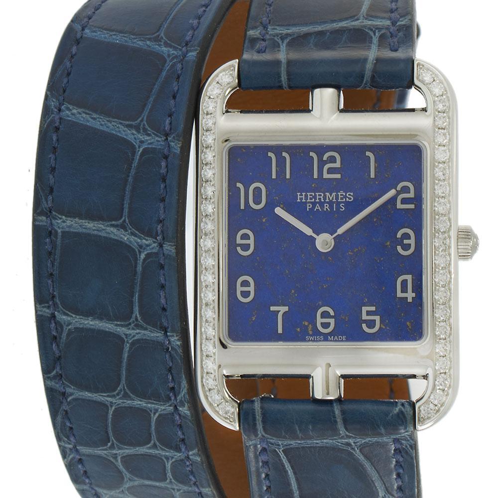 Hermès Cape Cod Ref. CC3.730 Blue Lapis Dial – Diamond Bezel In Good Condition For Sale In New York, NY