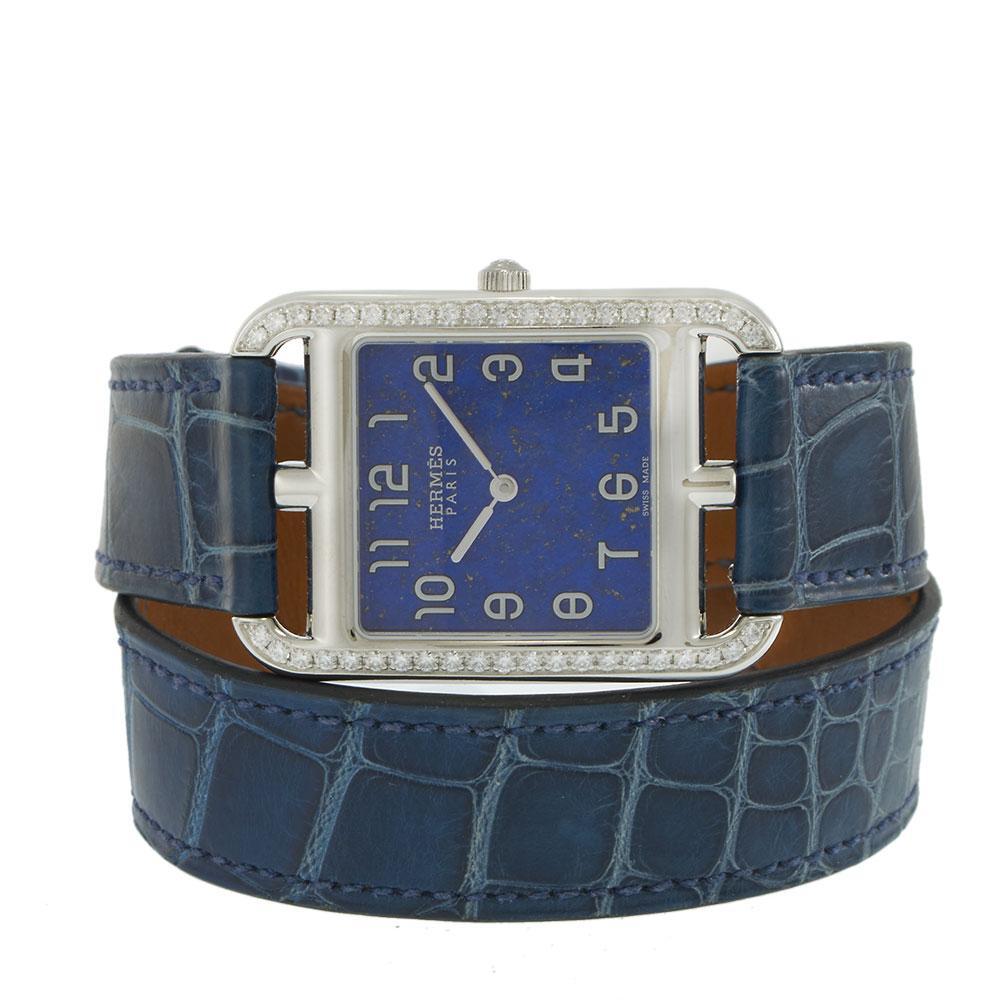 Women's or Men's Hermès Cape Cod Ref. CC3.730 Blue Lapis Dial – Diamond Bezel For Sale