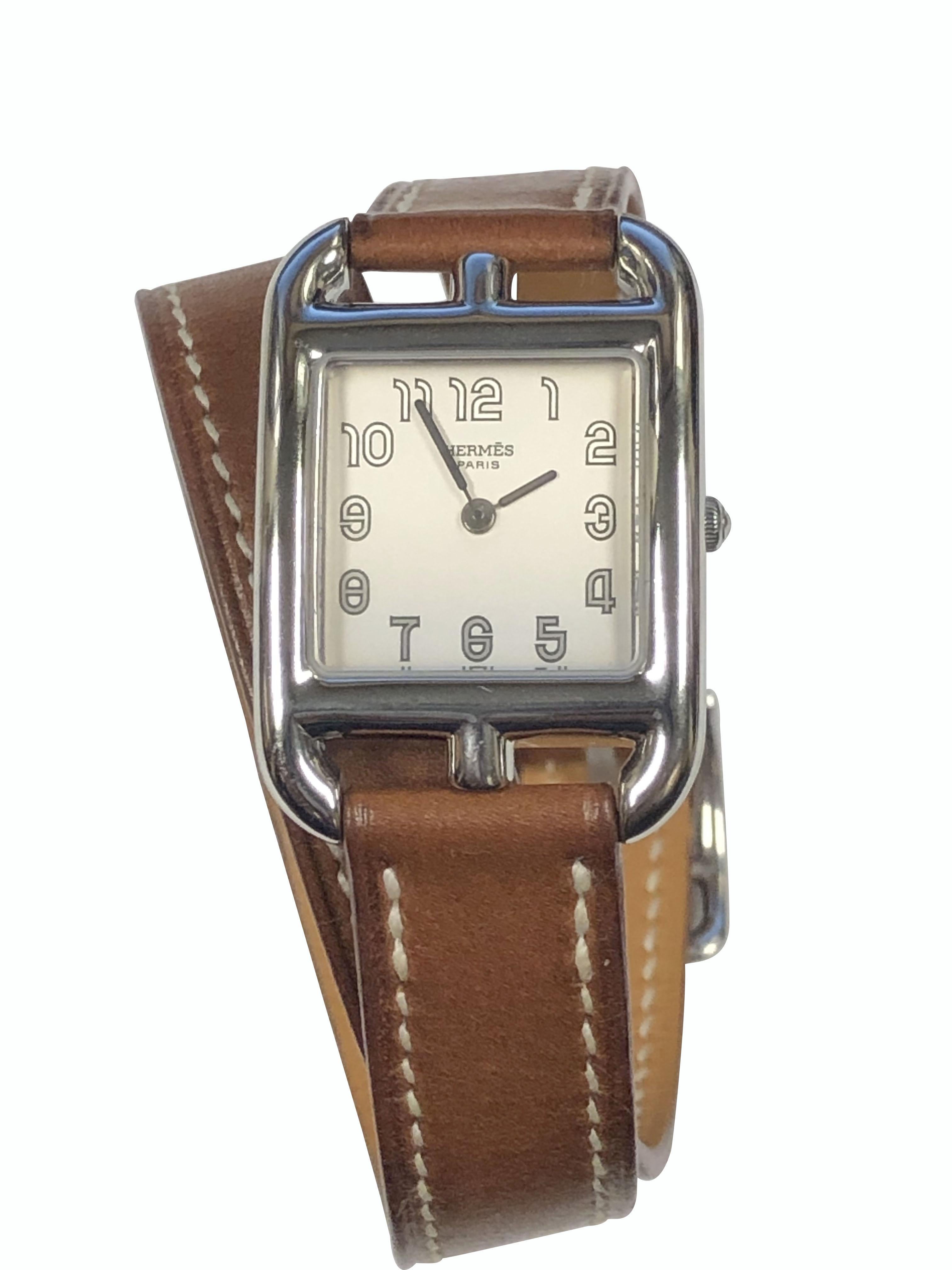Hermes Cape Cod Steel Ladies Quartz Wrist Watch with Double Tour Strap In Excellent Condition For Sale In Chicago, IL