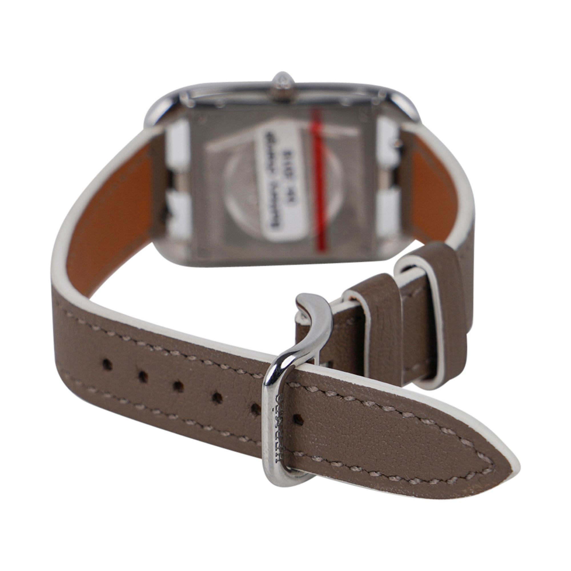 Women's or Men's Hermes Cape Cod Steel Watch Etoupe Calfskin Band New w/ Box For Sale