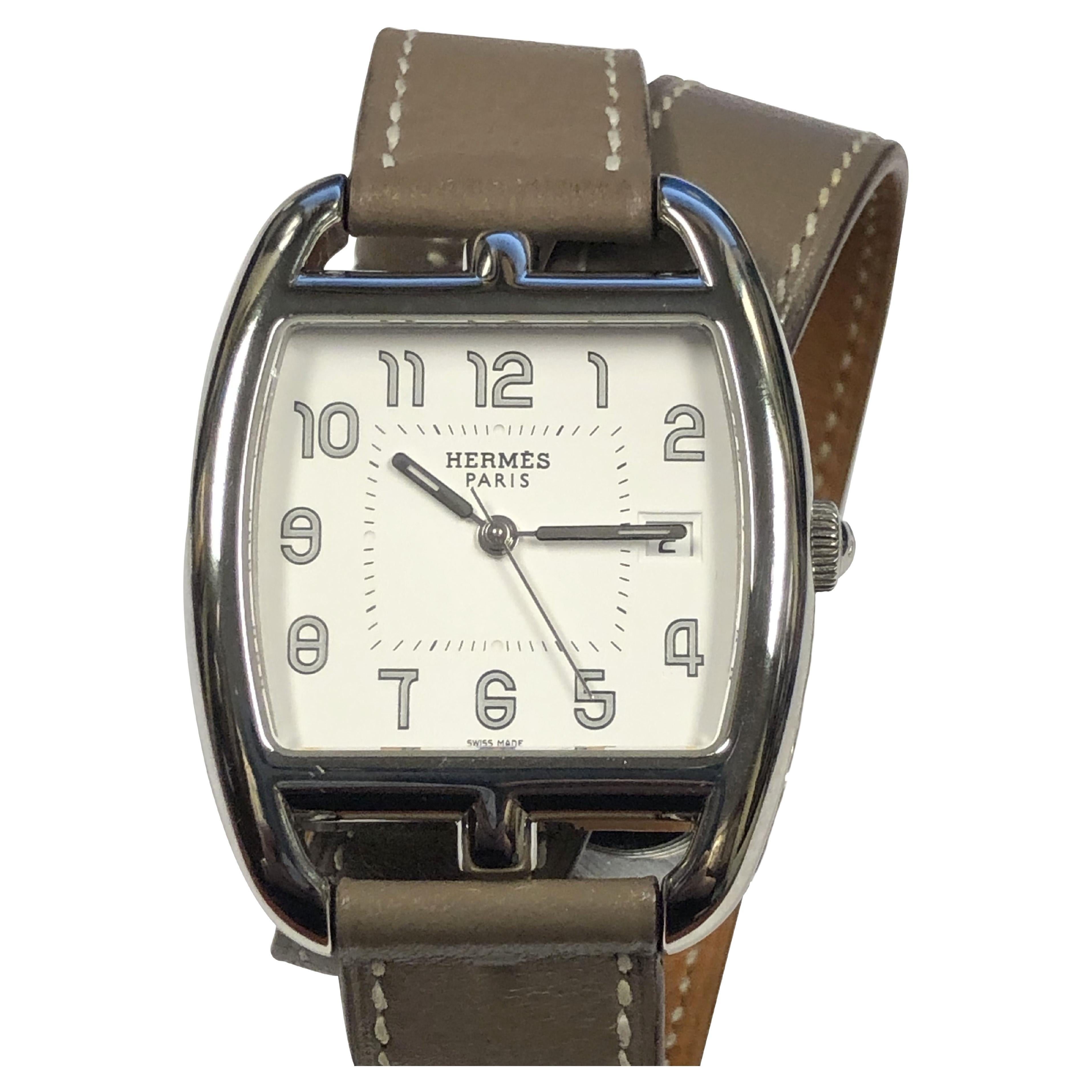 Hermes Cape Cod Tonneau Steel Large Quartz Wrist Watch