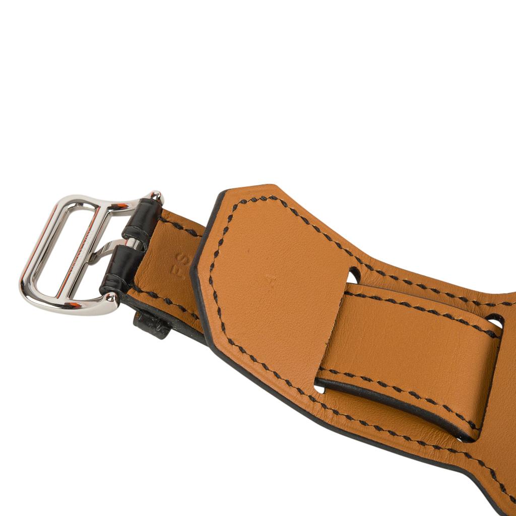 Hermès Cape Cod Watch Steel Black Matte Alligator Cuff Strap Limited Edition New 9