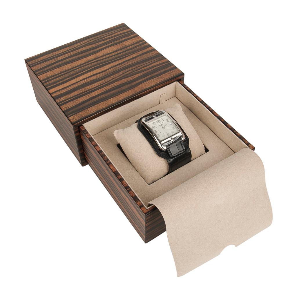 Hermès Cape Cod Watch Steel Black Matte Alligator Cuff Strap Limited Edition New 5