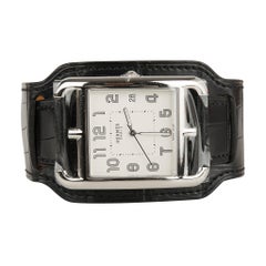 Hermès Cape Cod Watch Steel Black Matte Alligator Cuff Strap Limited Edition New