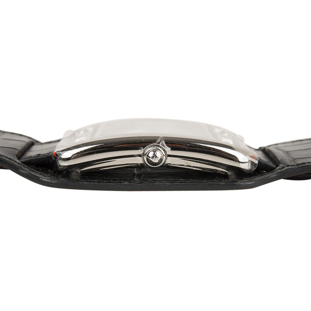 Hermès Cape Cod Watch Steel Black Matte Alligator Cuff Strap Limited Edition New 7