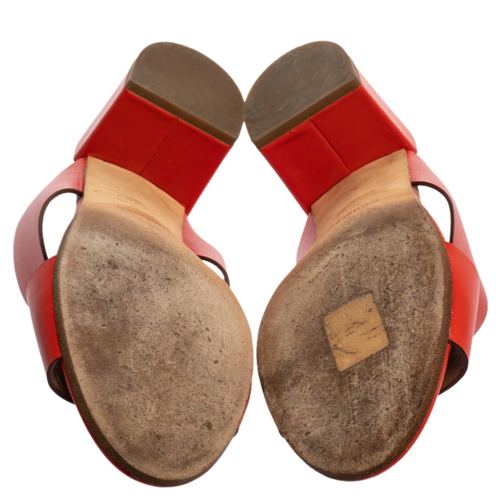 Red Hermes Cappucine Leather Ostia Slide Sandals Size 39.5