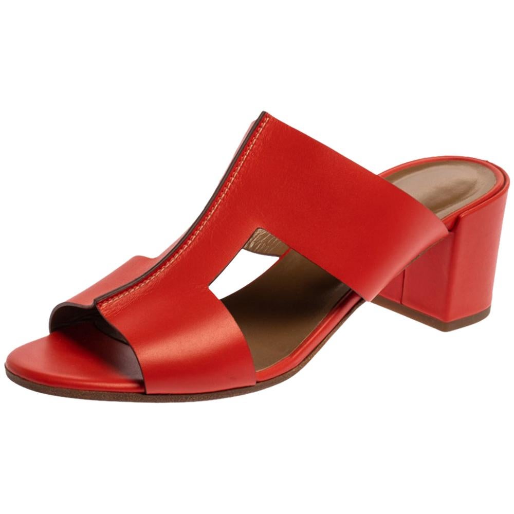 Hermes Cappucine Leather Ostia Slide Sandals Size 39.5