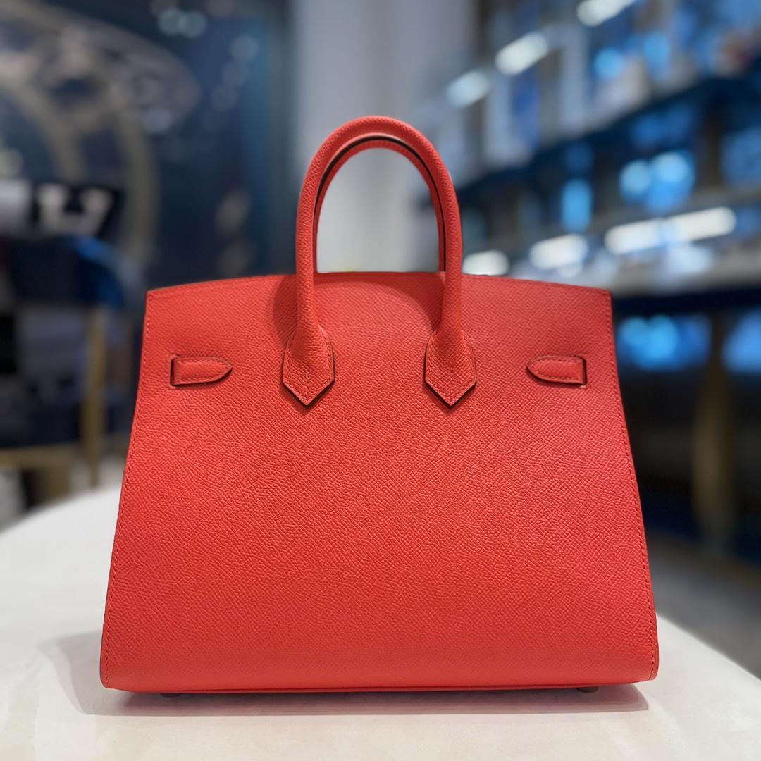 Red Hermès Capucine Birkin 25 Sellier Epsom Palladium Hardware For Sale