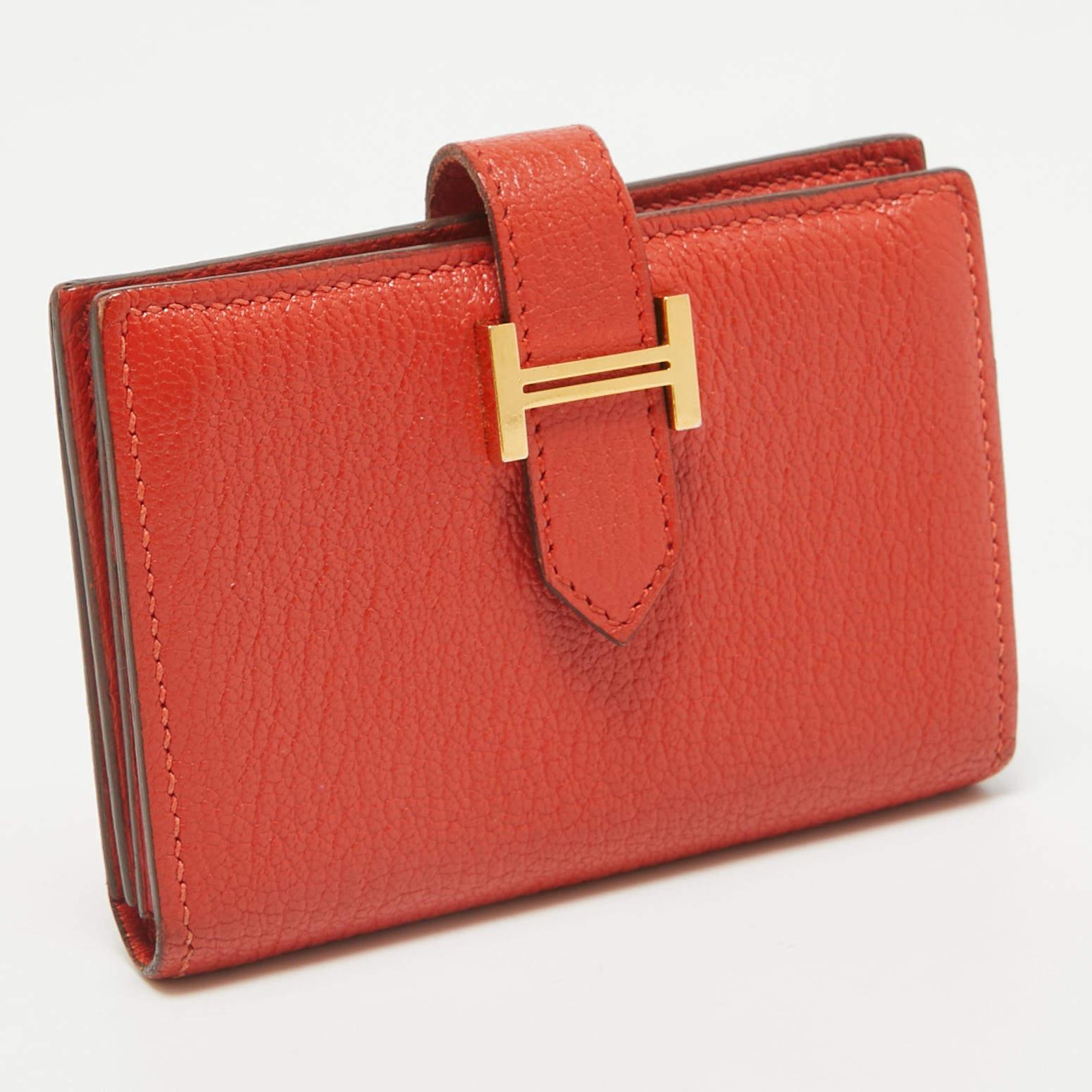 Orange Hermes Capucine Chevre Leather Bearn Card Holder For Sale
