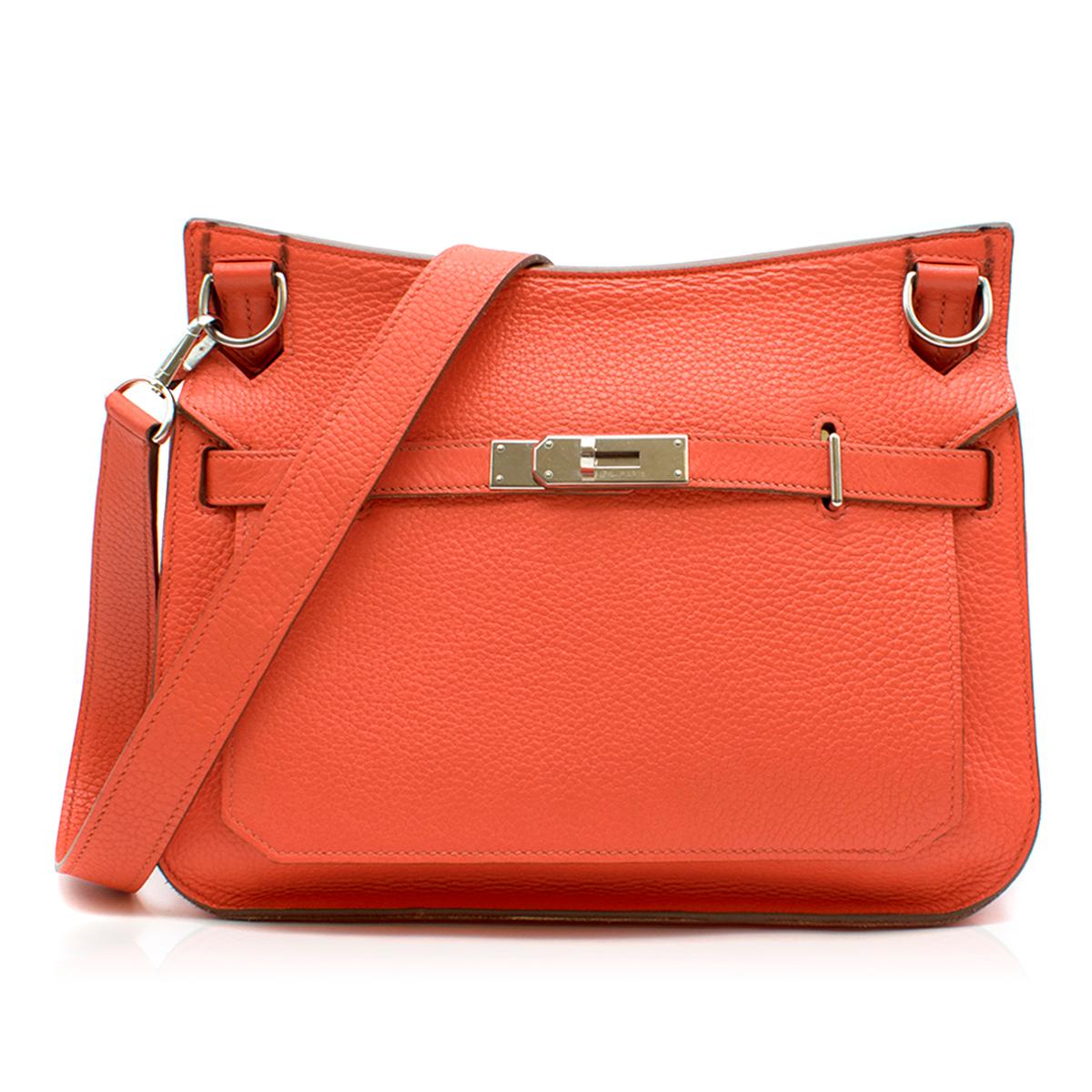 Hermes Capucine Clemence Leather Jypsiere 28 Bag 

- Serial Number: T
- Age (Circa): 2015
- Coral, Clemence leather 
- Detachable  leather shoulder straps
- Brown lacquered edges, signature palladium plated hardware 
- Signature twist-lock fastening