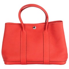 HERMES Capucine coral red Country leather GARDEN PARTY 30 Tote Bag