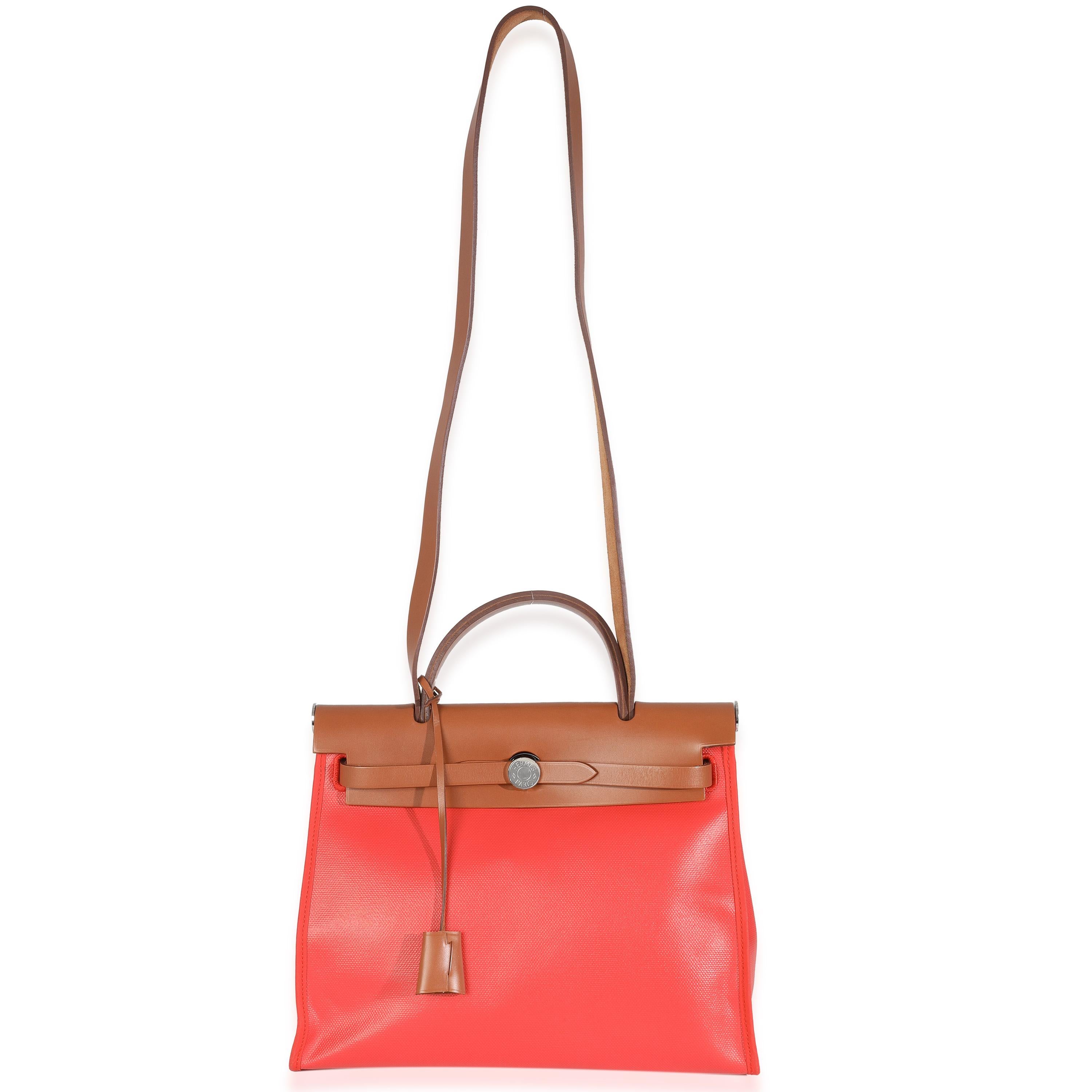 Hermès Capucine Fauve Toile H Berline Vache Hunter Herbag Zip 31 PM PHW en vente 1