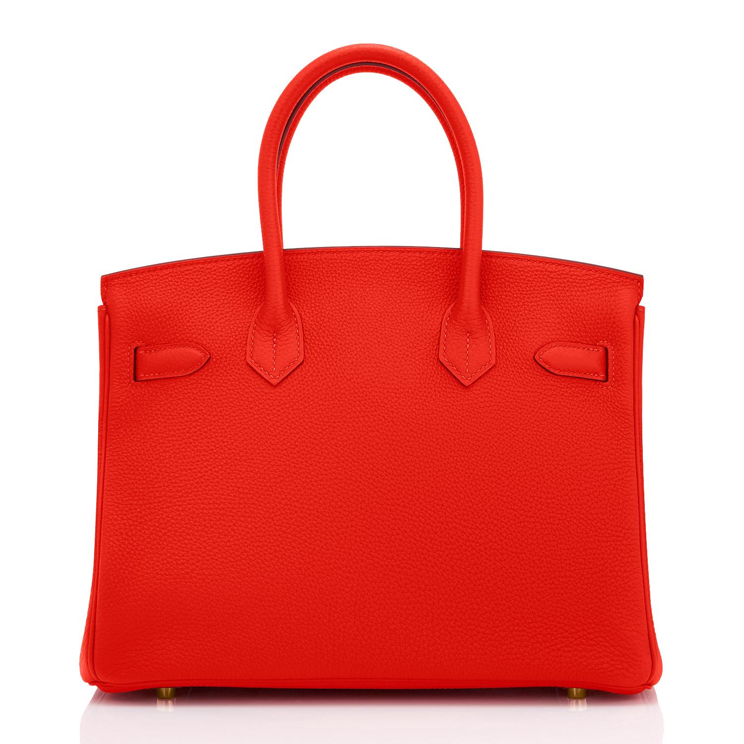 Women's Hermes Capucine Red-Orange 30cm Togo Birkin Bag Gold Hardware 