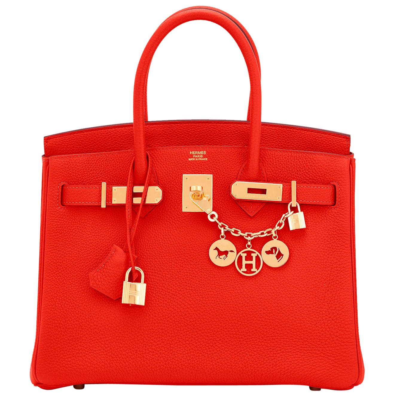 Hermes Capucine Red-Orange 30cm Togo Birkin Bag Gold Hardware 