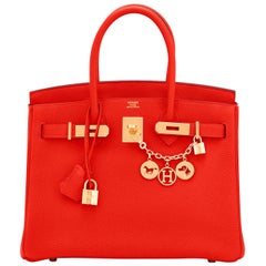 Vintage Hermes Capucine Red-Orange 30cm Togo Birkin Bag Gold Hardware
