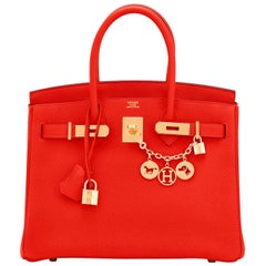 Vintage Hermes Capucine Red-Orange 30cm Togo Birkin Bag Gold Hardware 