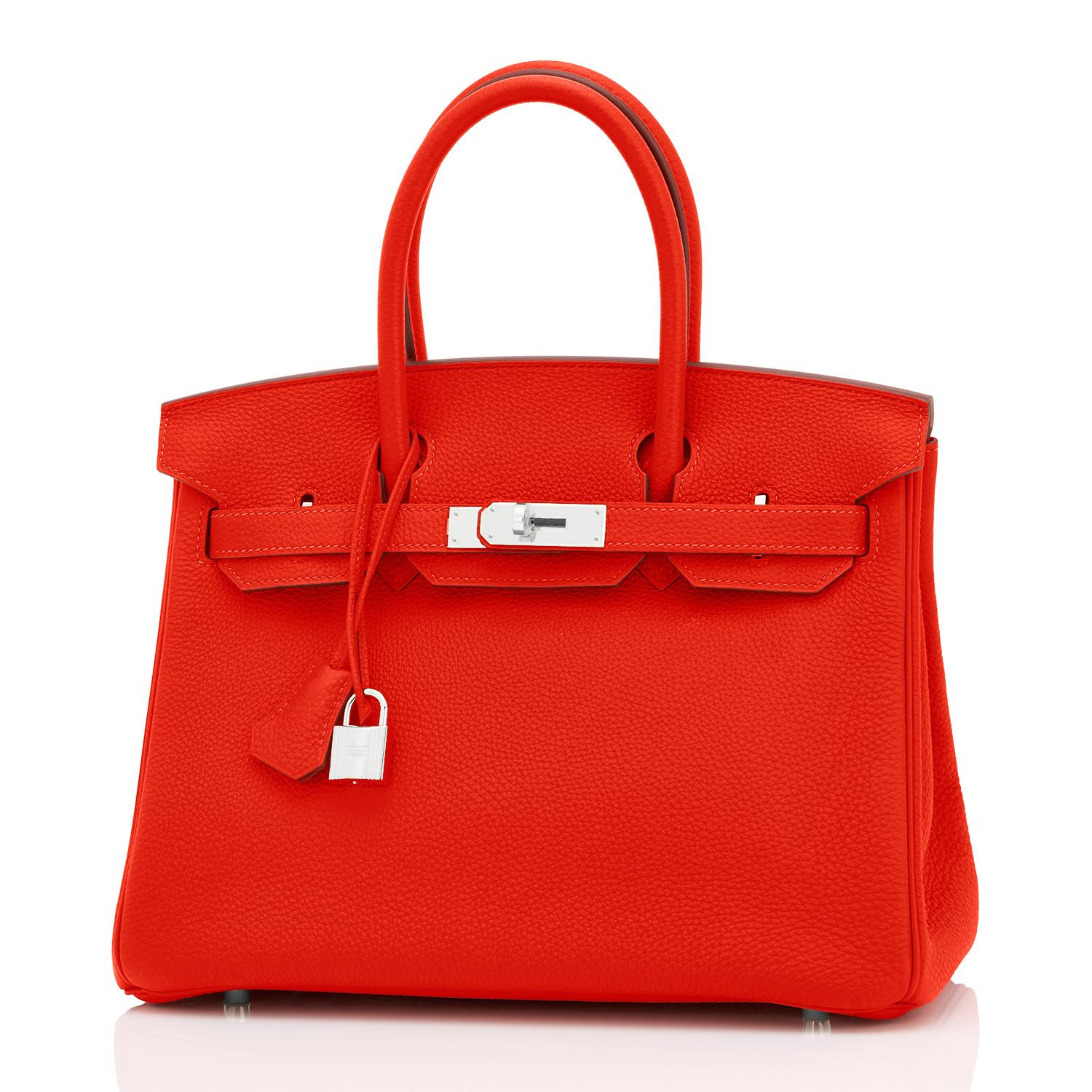 Women's Hermes Capucine Red-Orange 30cm Togo Birkin Palladium Bag NEW