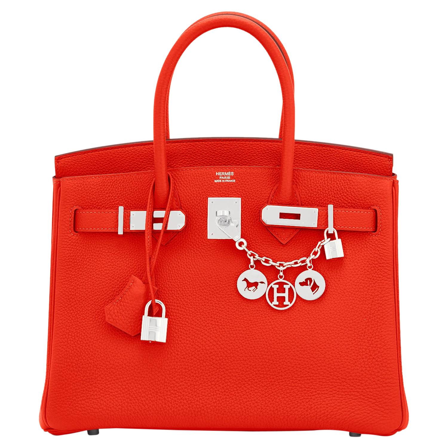 Hermes Capucine Red-Orange 30cm Togo Birkin Palladium Bag NEW