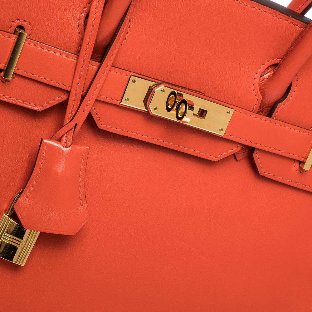 Hermes Capucine Tadelakt Leather Gold Hardware Birkin 30 Bag In Good Condition In Dubai, Al Qouz 2