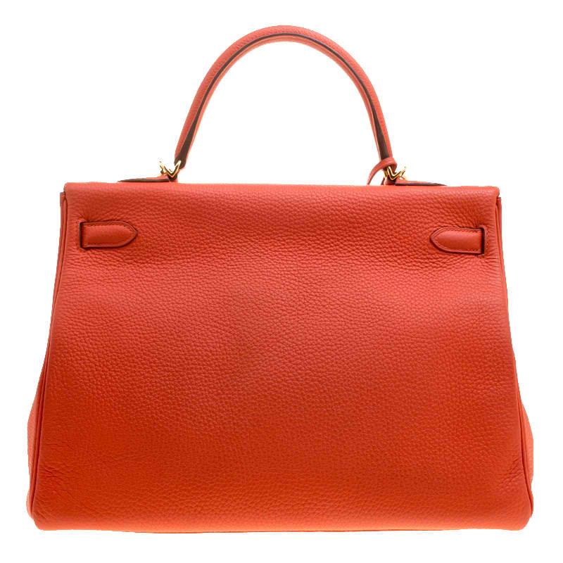 Inspired by none other than Grace Kelly of Monaco, Hermes Kelly is carefully hand stitched to perfection. This Kelly Retourne is crafted from Capucine Togo Leather and has gold-tone hardware. Retourne has a more casual look and is stitched on the
