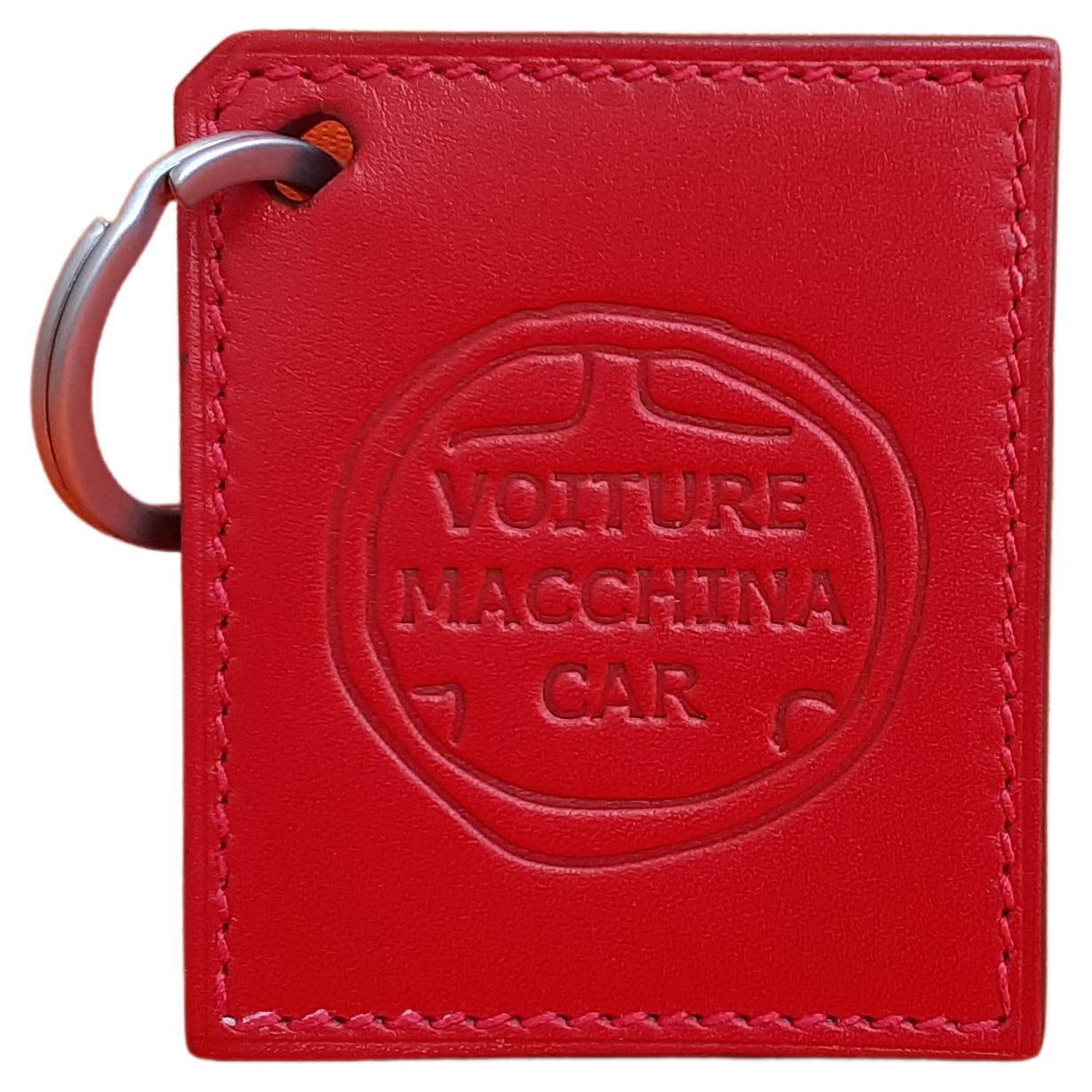 Hermès Car Key Ring Key Holder Smooth Red Leather 