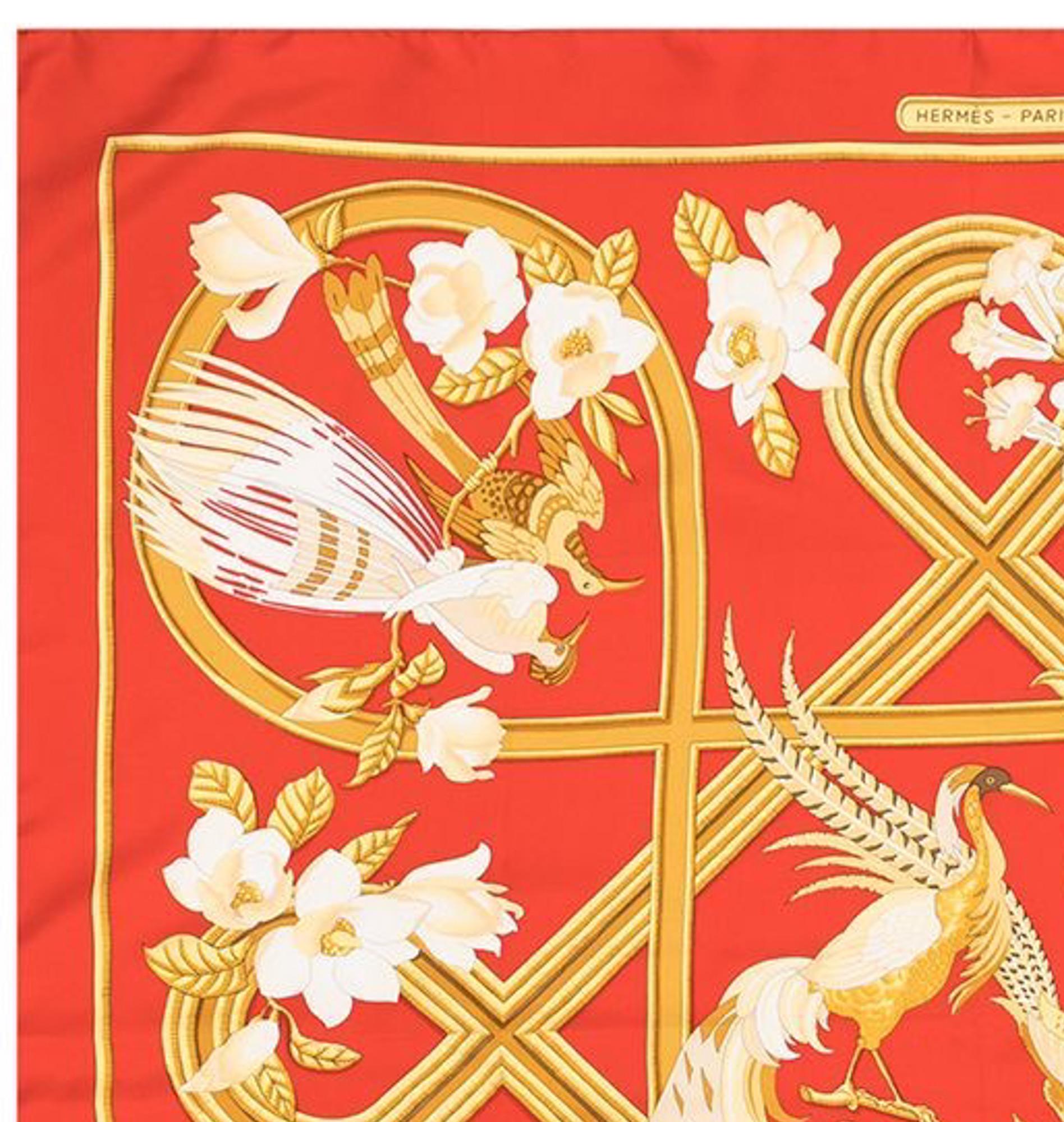 Hermes Caraïbes by Christiane Vauzelles Silk Scarf In Good Condition In Paris, FR