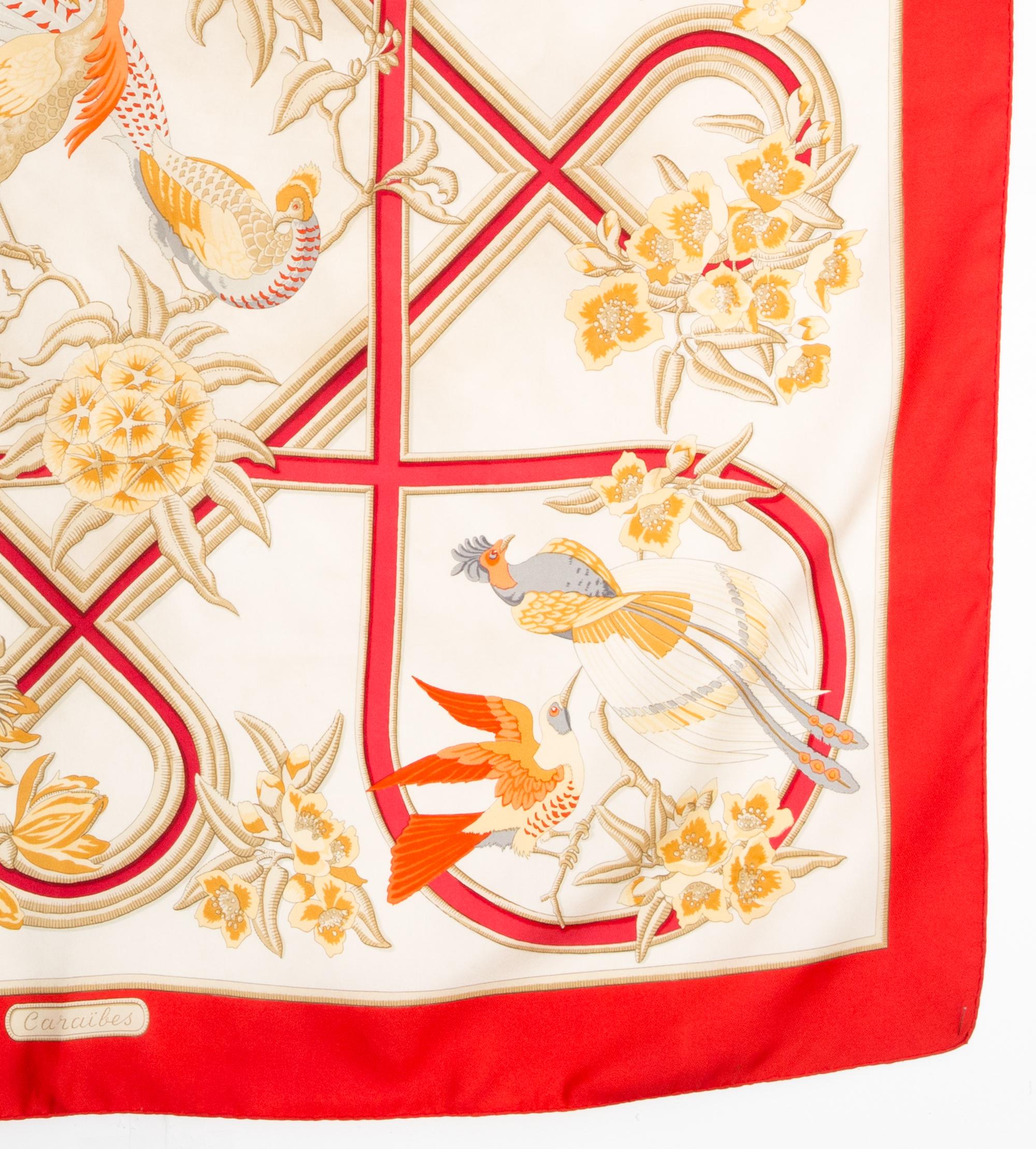 Sciarpa in seta Hermes Caraibes by Christiane Vauzelles in vendita 1
