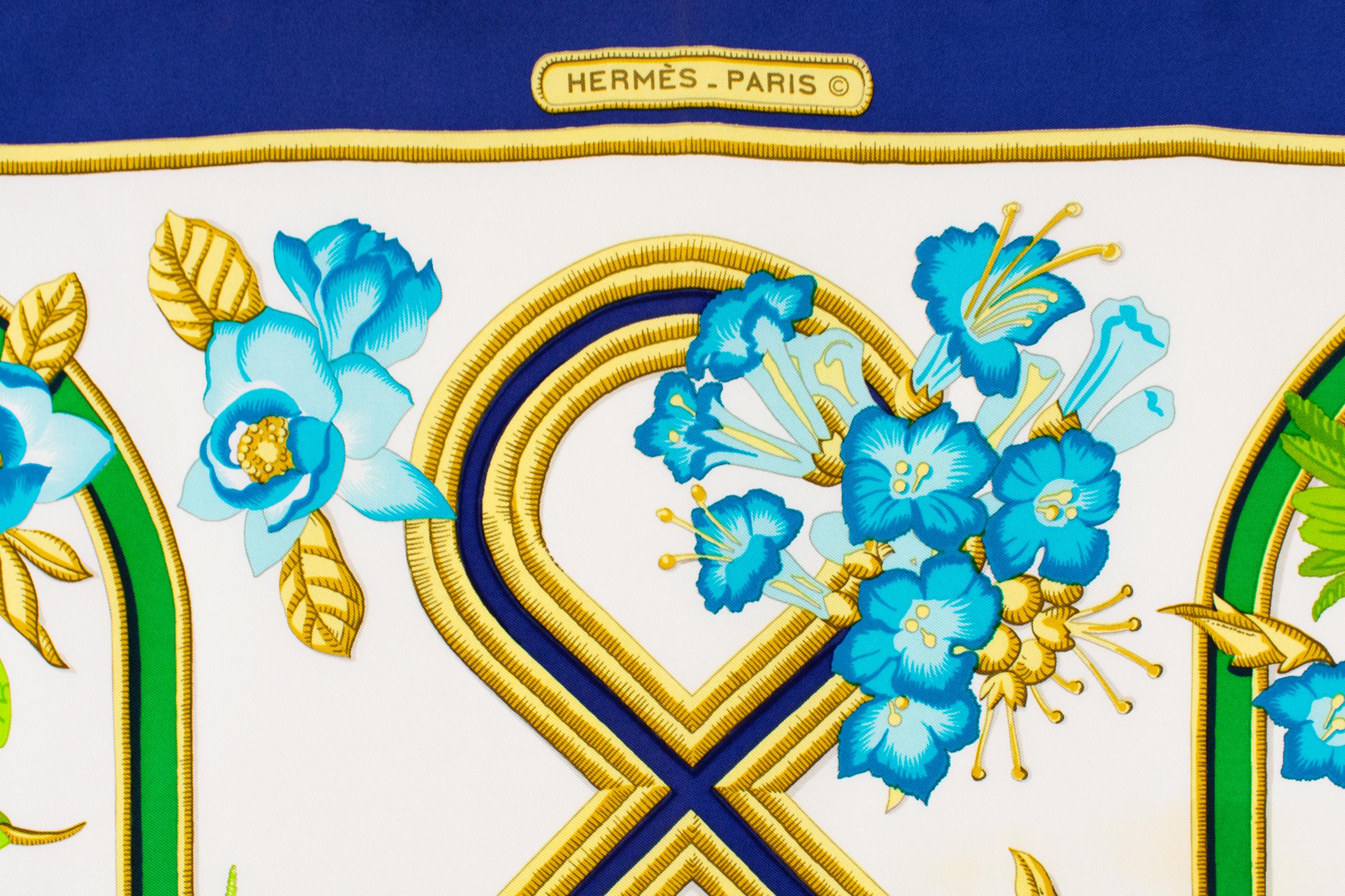 Hermes Caraibes Exotic Birds Silk Twill Scarf by Christiane Vauxelles For Sale 5