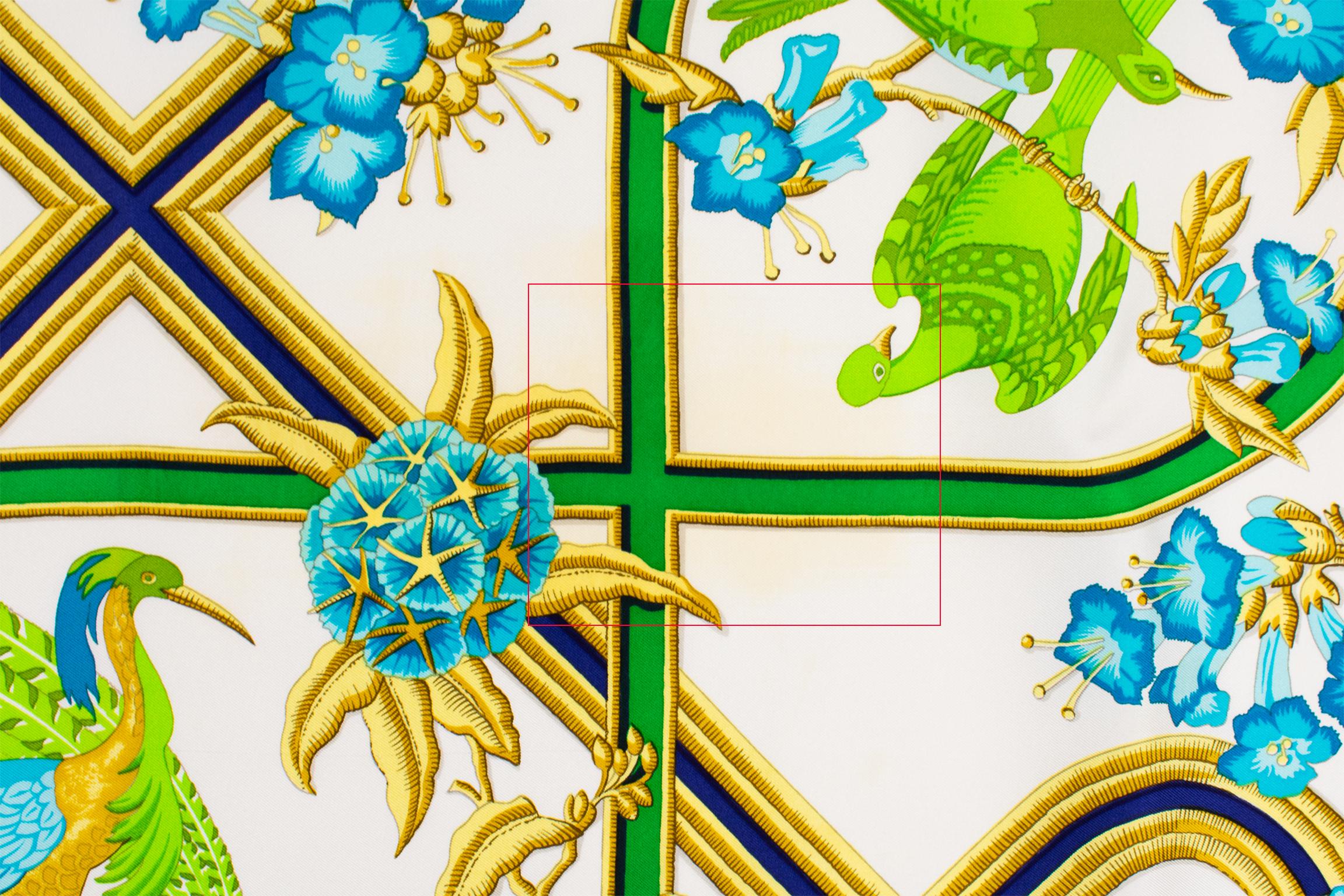Hermes Caraibes Exotic Birds Silk Twill Scarf by Christiane Vauxelles For Sale 7