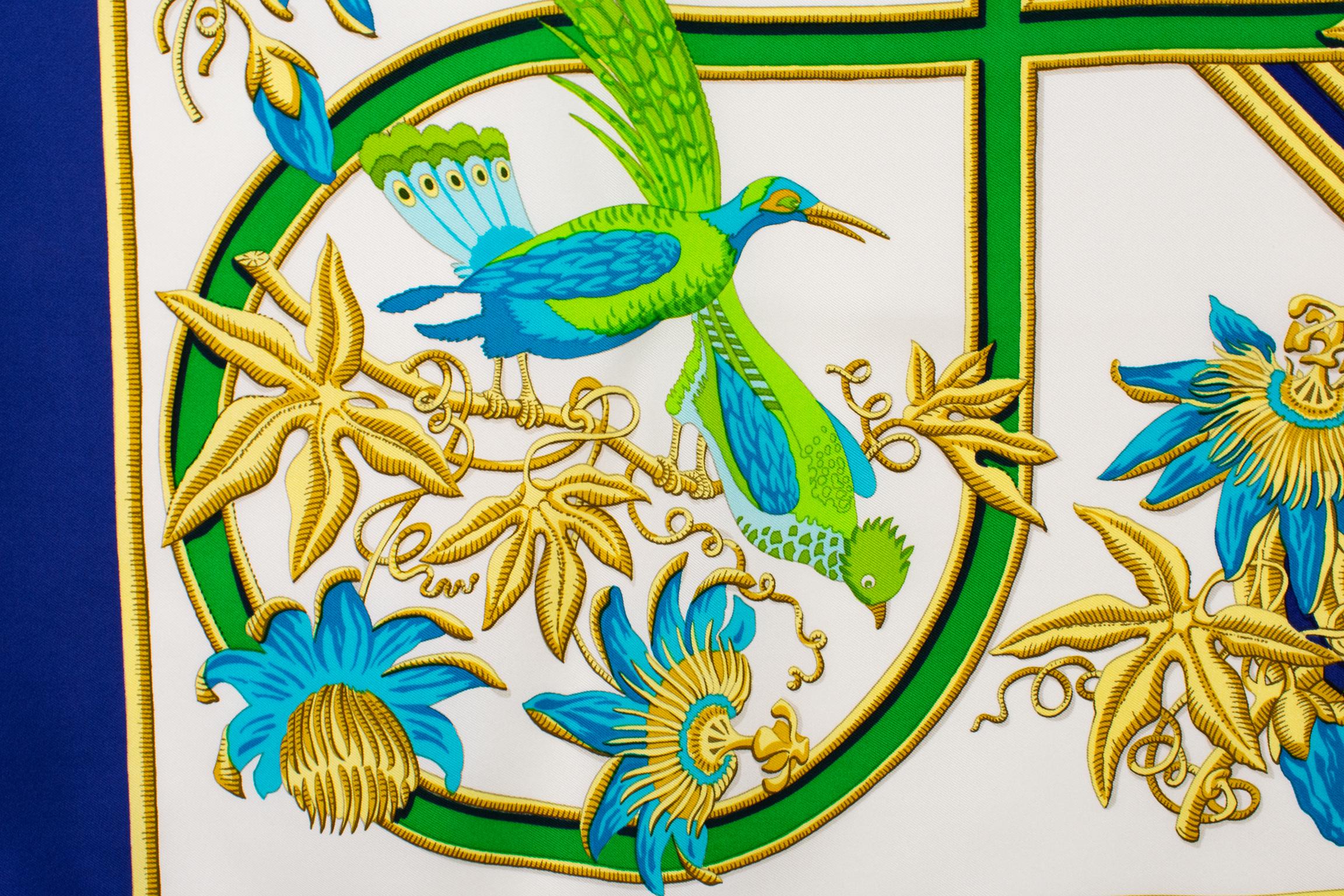 Hermes Caraibes Exotic Birds Silk Twill Scarf by Christiane Vauxelles For Sale 3