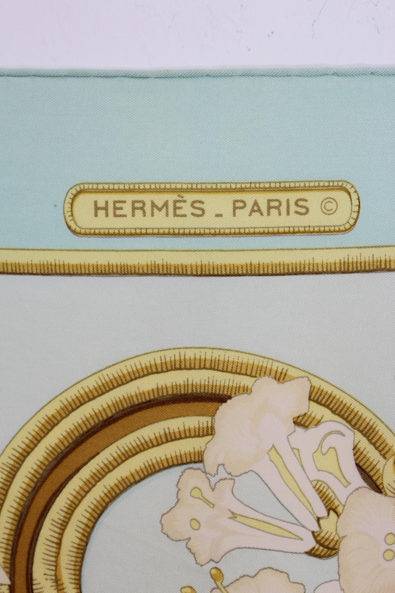 Women's Hermes Caraibes Silk Gold Green Vintage Scarf 1980s