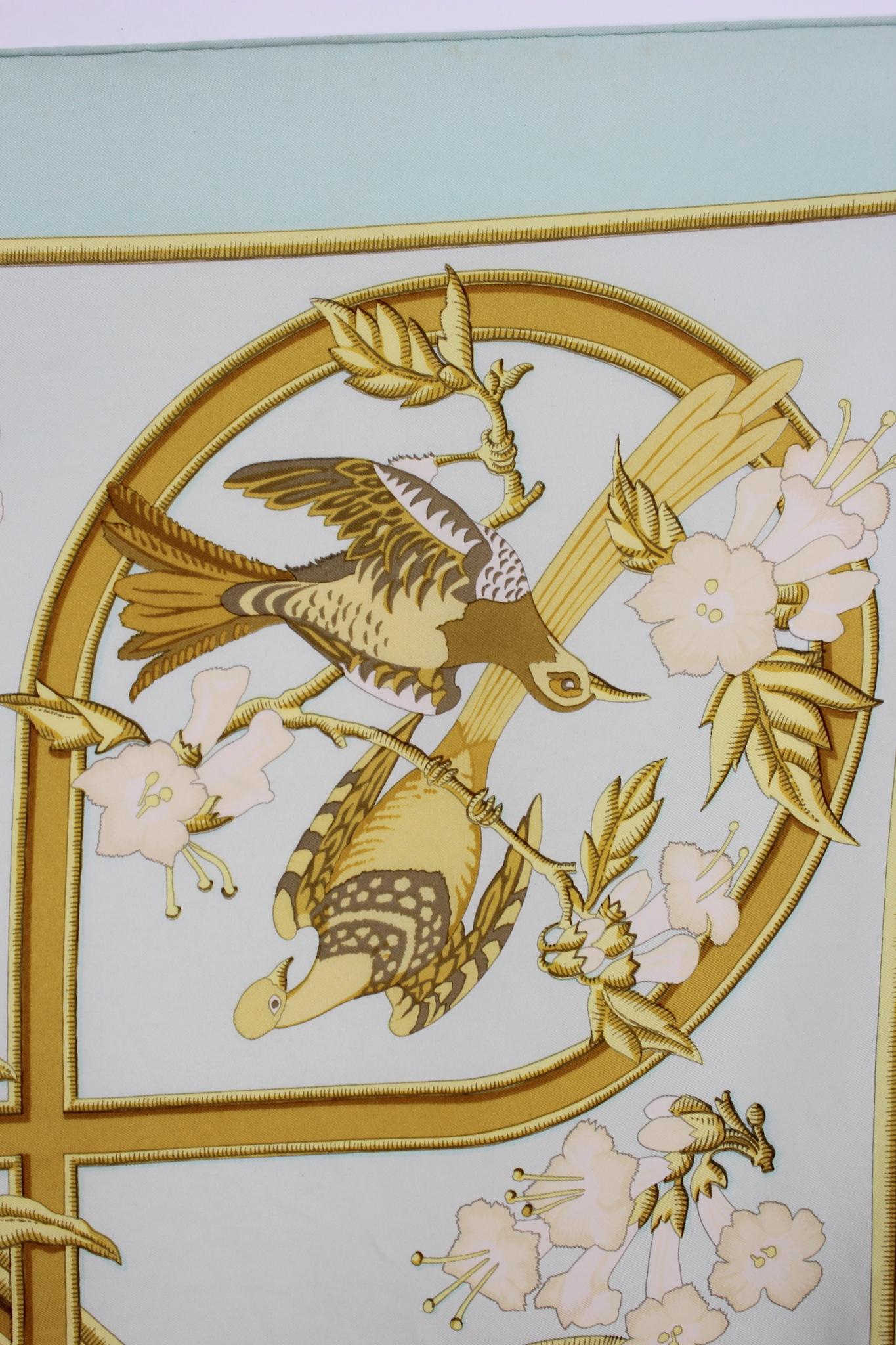 Hermes Caraibes Silk Gold Green Vintage Scarf 1980s 2