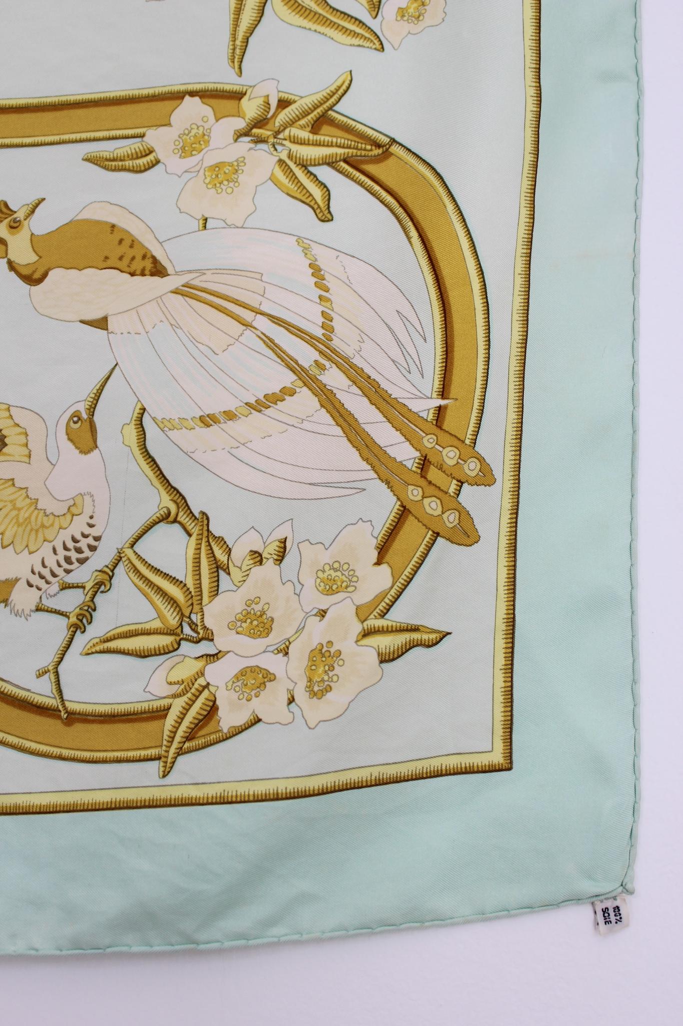 Hermes Caraibes Silk Gold Green Vintage Scarf 1980s 3