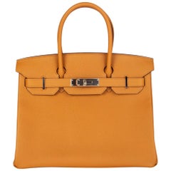 HERMES Caramel brown Epsom leather & Palladium BIRKIN 30 Bag