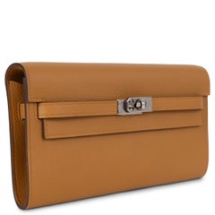 HERMES Caramel brown Evercolor leather KELLY TO GO WALLET WOC Bag Phw