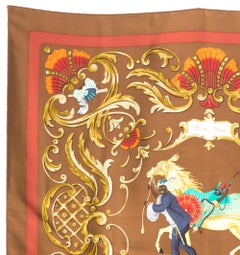 Hermes Caramel Cheval Turc By Christiane Vauzelles Silk Scarf