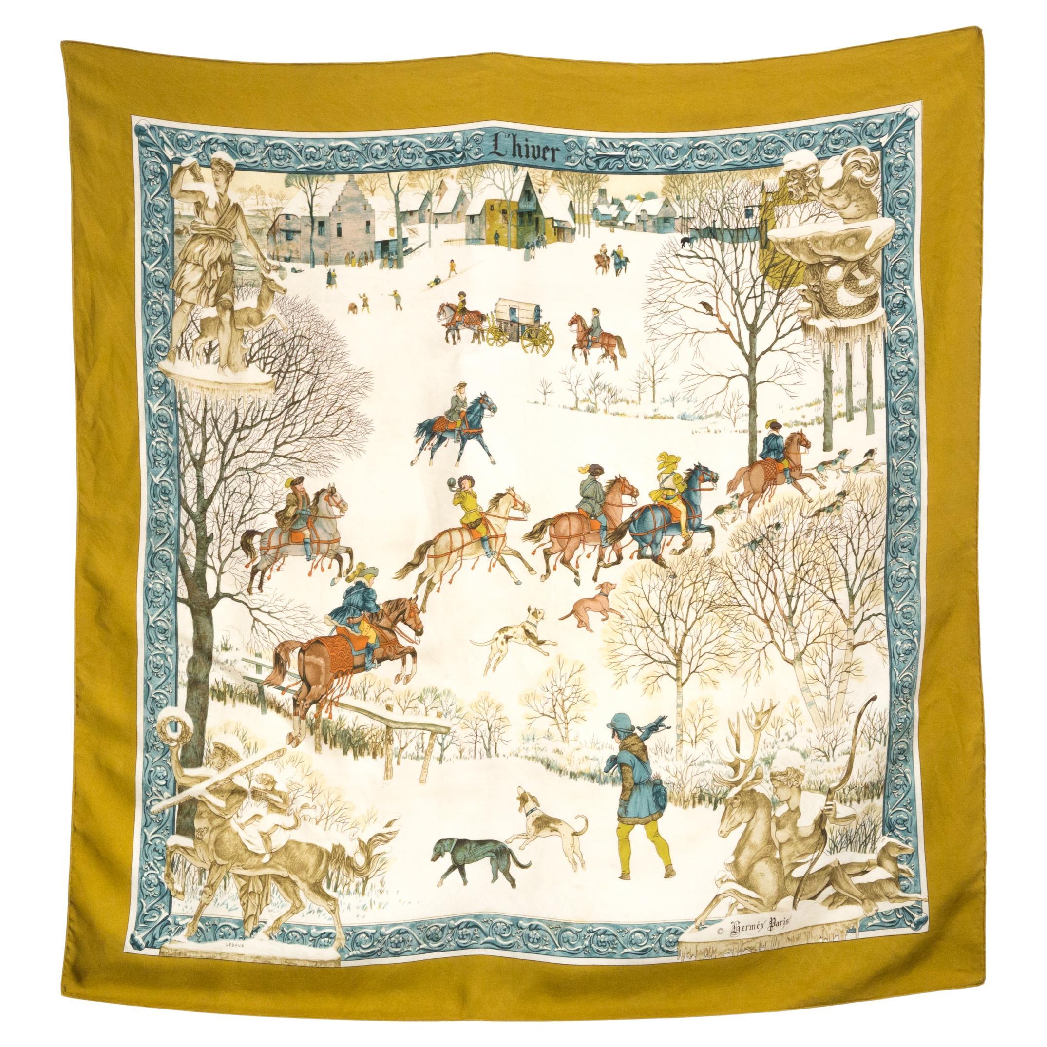 Sciarpa di seta Hermes Caramel L Hiver by Philippe Ledoux